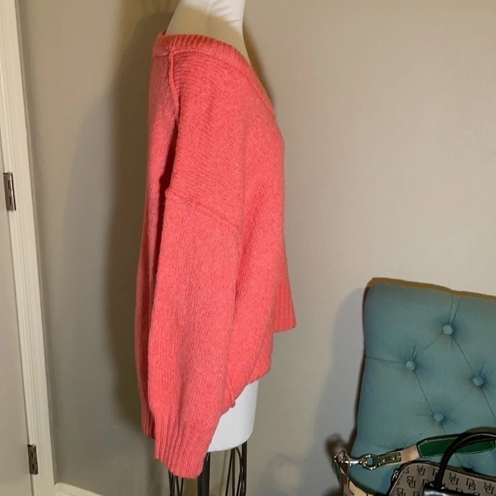 New Free People Brookside Tunic Oversized Sweater in Pink Lightning Boho Sz XS